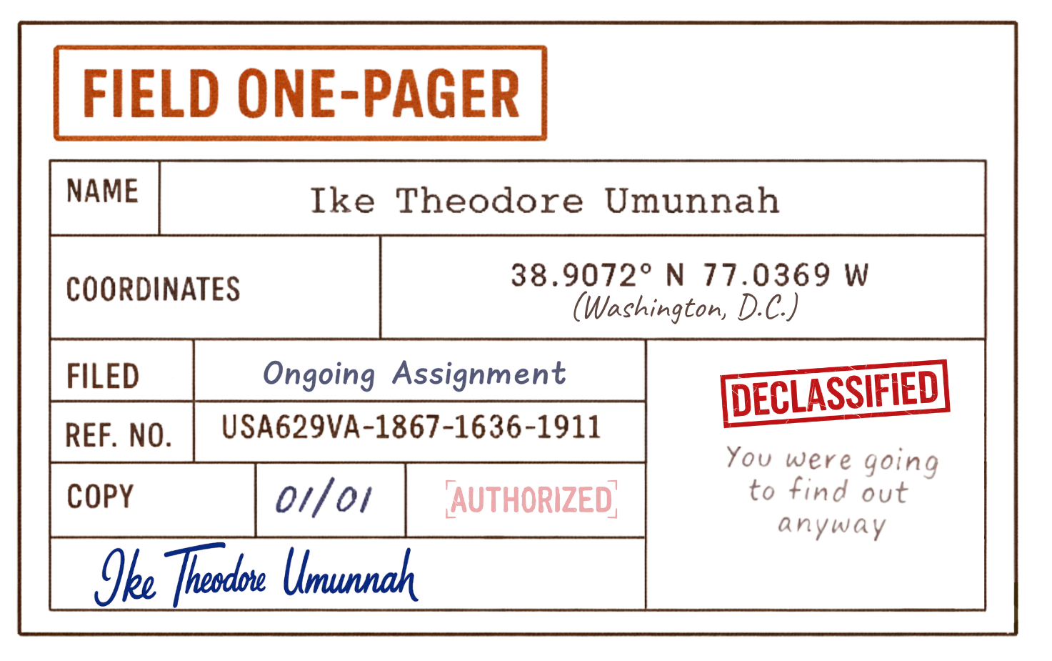 Field dossier for Ike Theodore Umunnah